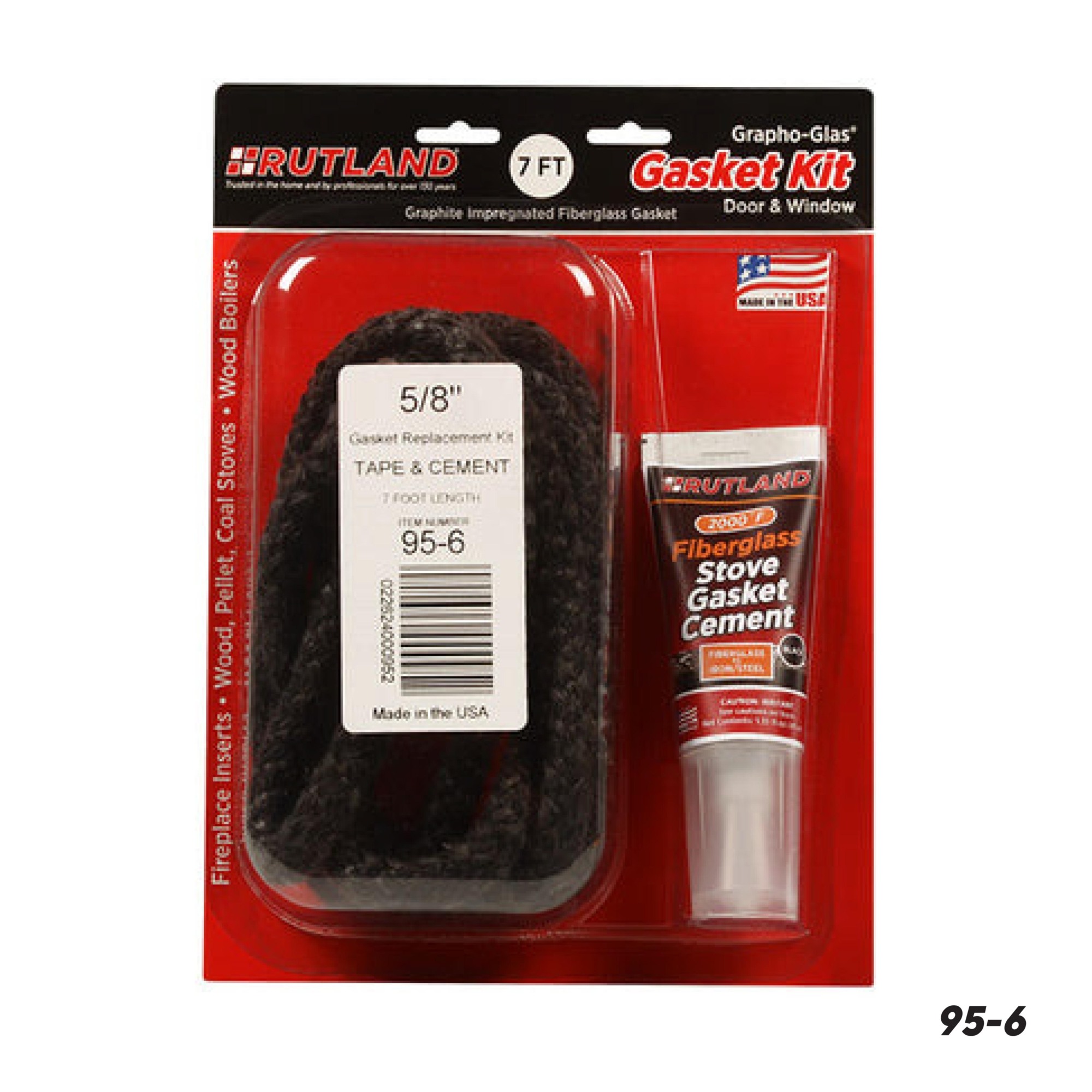 Rutland, Grapho-Glass Stove Gaskets, 7ft. x 5/8in. x 3/16in. Flat, Model# 95-6